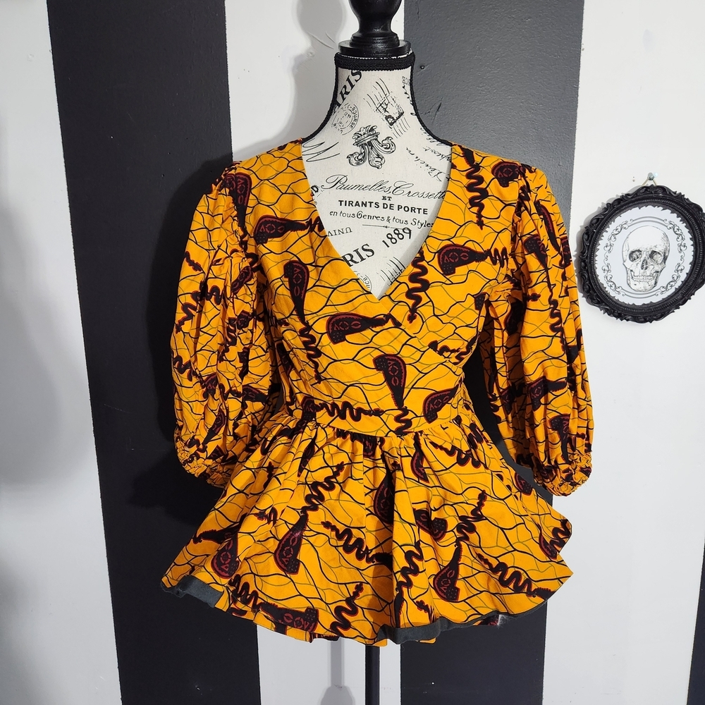 Vintage Yellow and Black Patterned Blouse